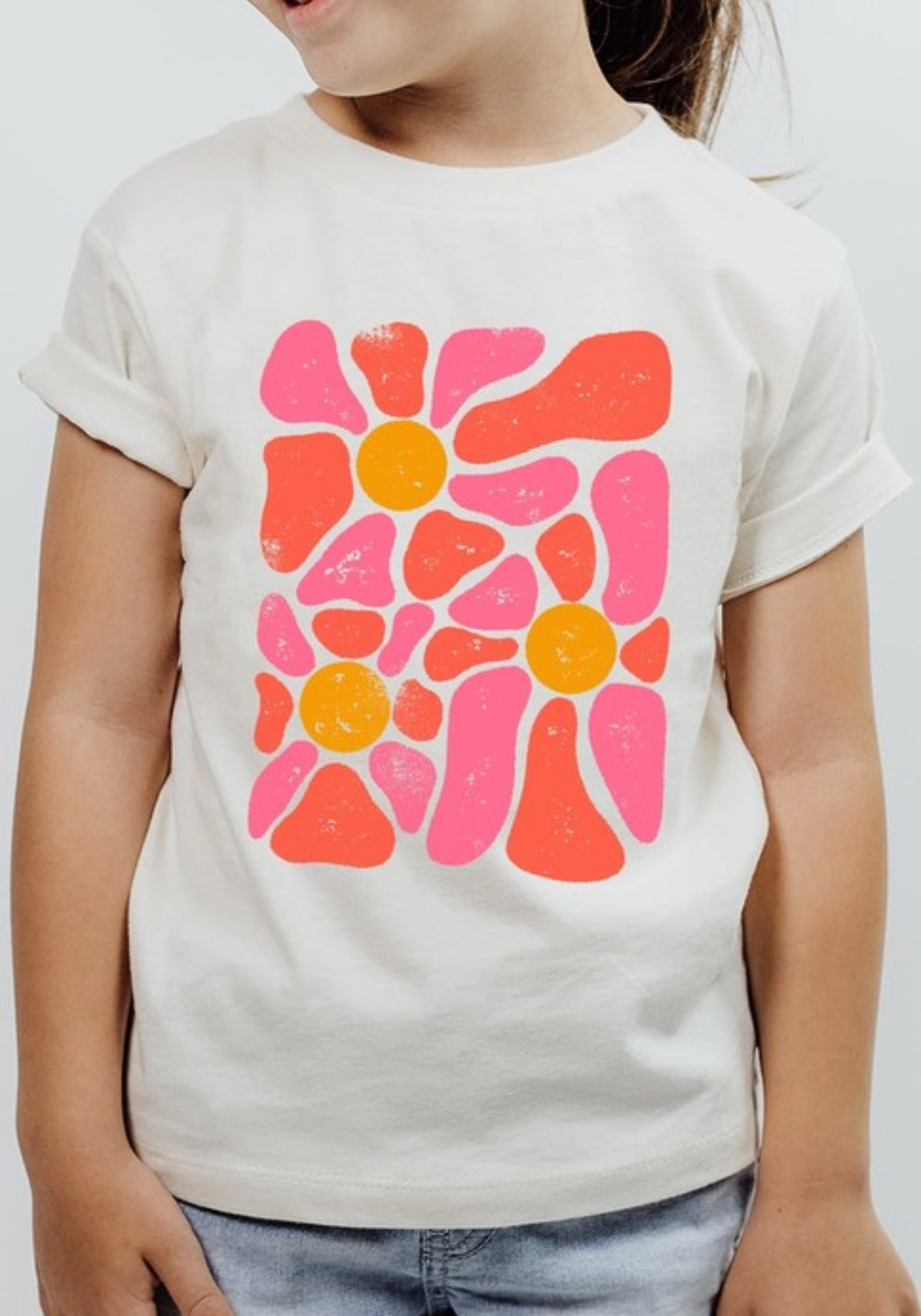 Kids Distressed Floral Graphic Tee-Market Grey Boutique