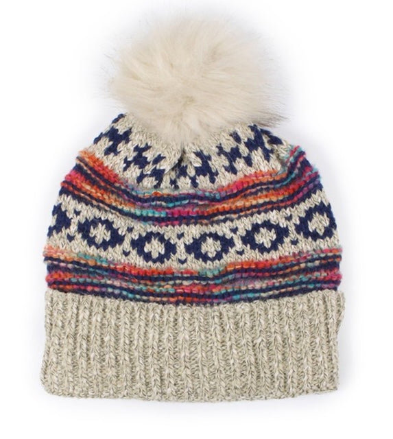 Tribal Pattern Pom Beanie