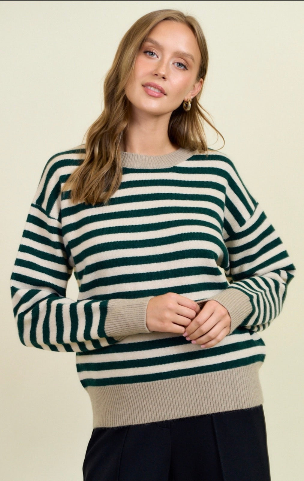Forest Stripe Colorblock Crew Sweater