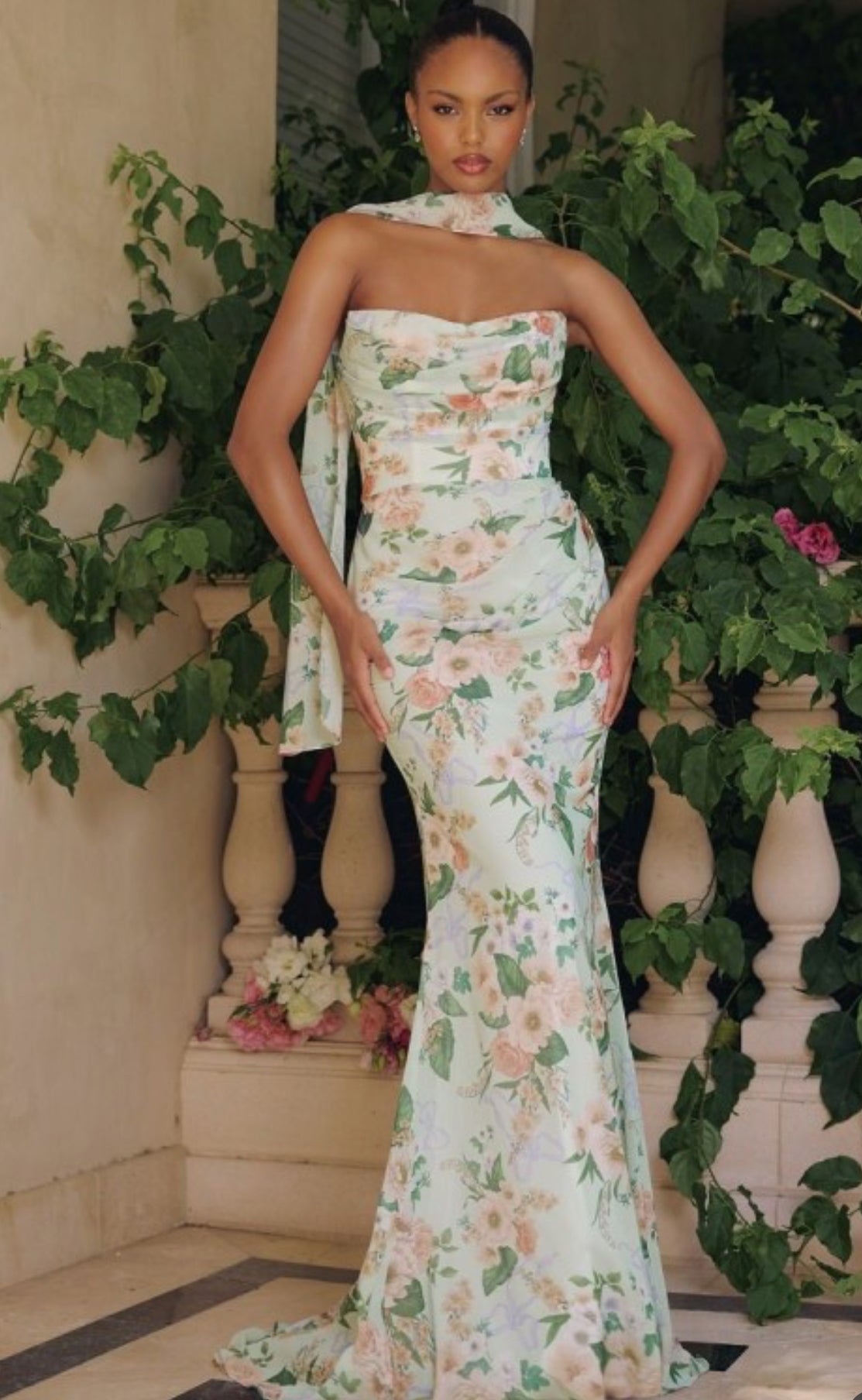 2026 Sage Floral Column Gown🤍-Market Grey Boutique