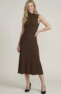 Brown Smocked Crinkle Midi Dress