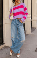 Lavender/Fuchsia Striped Knit Crop Sweater