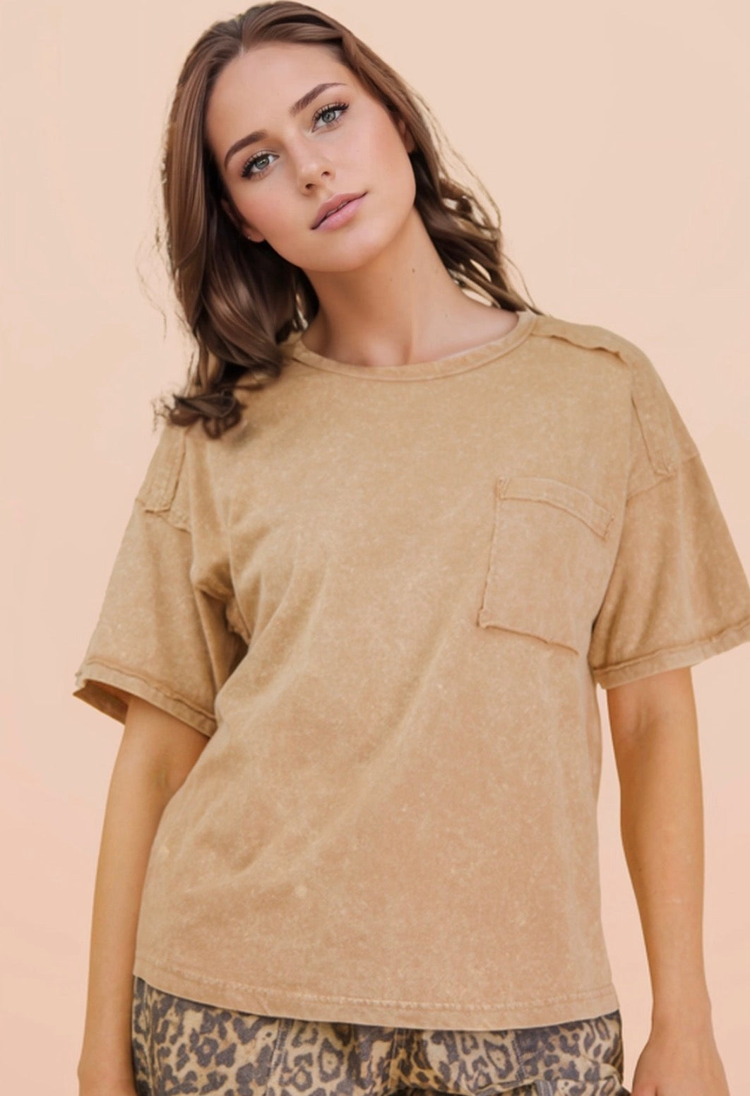 Taupe SS Mineral Washed Top-Market Grey Boutique