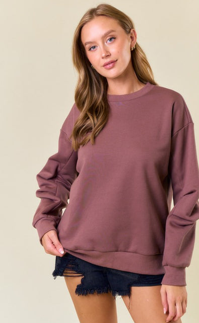 Plum Pleated Sleeve Sweatshirt