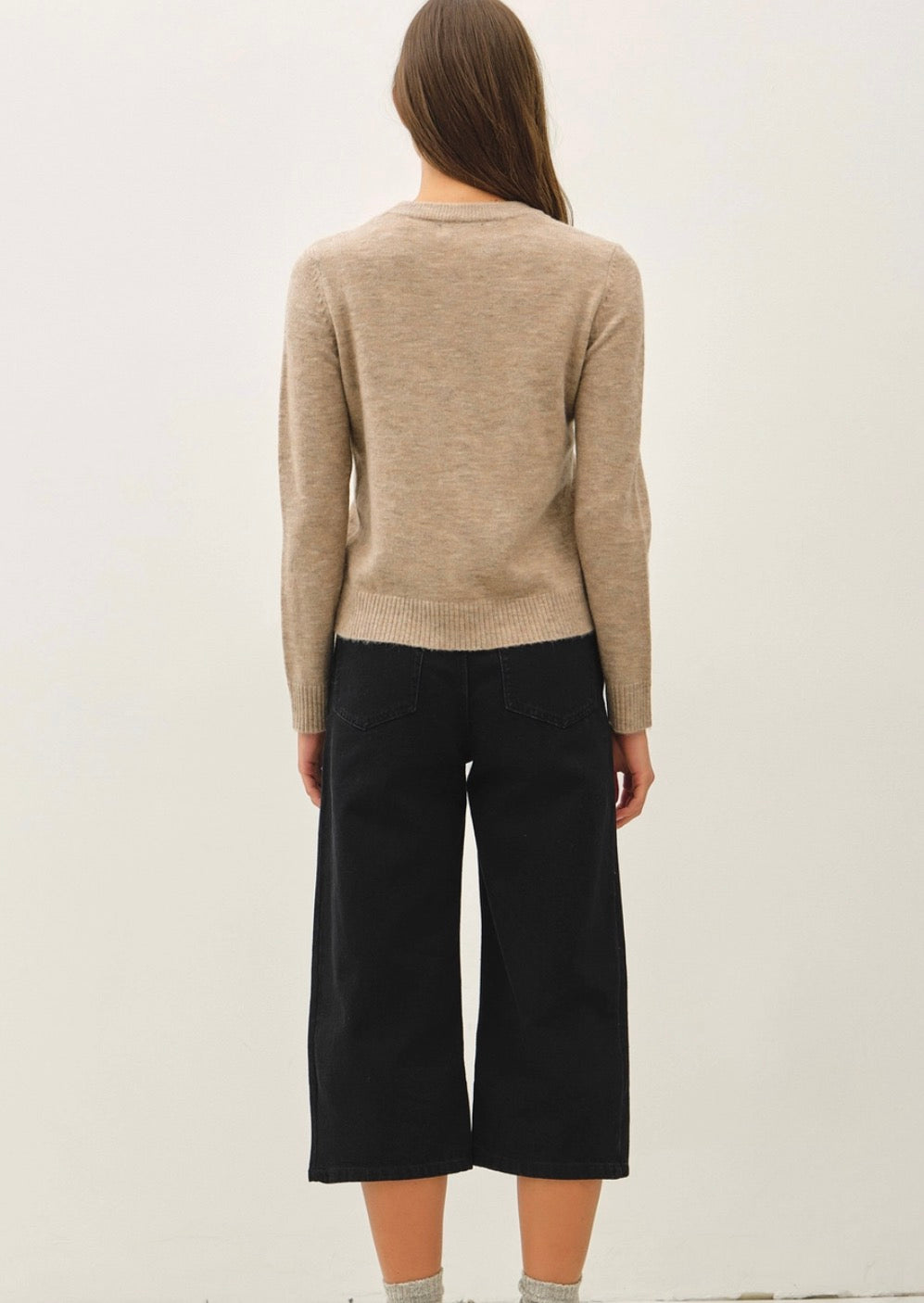 Mushroom Wool Blend Basic Crew Sweater