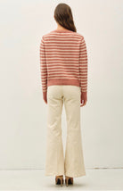 Cream/Brick Striped Button Cardigan-Market Grey Boutique