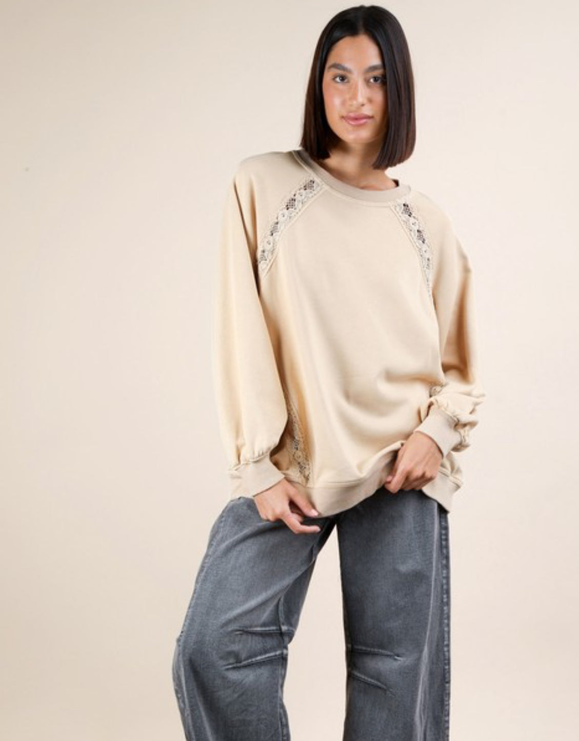 All Natural Lace Trim Crewneck