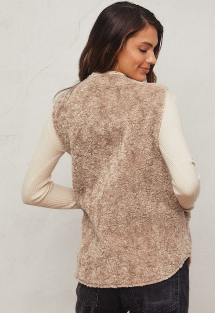 Suede Contrast Sherpa Vest