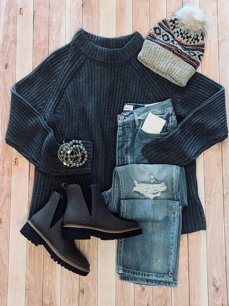 CHARCOAL PERFECT PULLOVER SWEATER