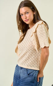 Pointelle Ruffle Short Sleeve Top