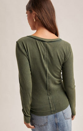 Forest Green Snow Washed Ribbed Top