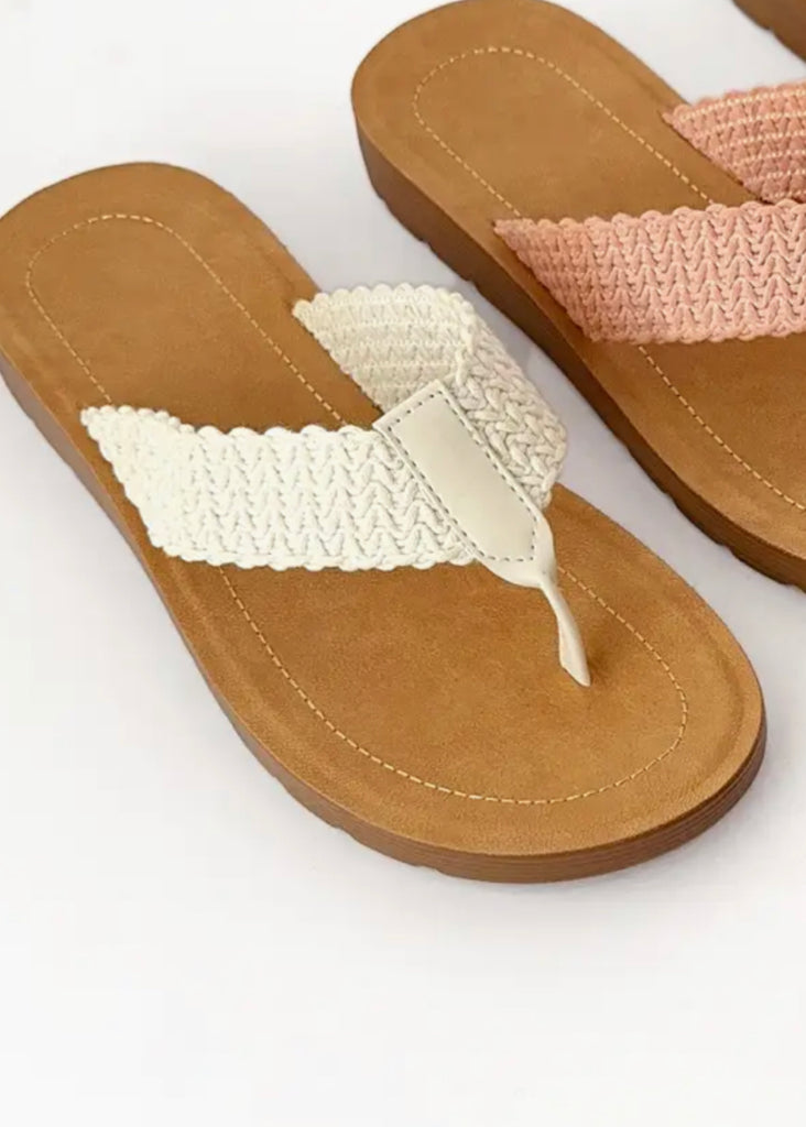 Beige Wavy Woven Thong Sandal