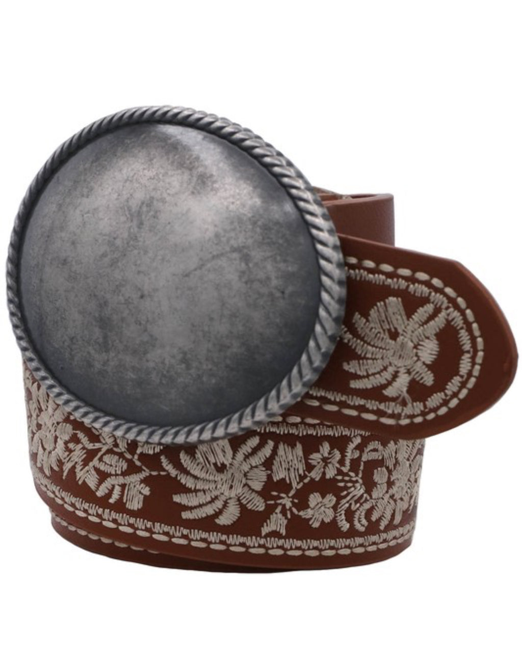 Bordered Floral Embroidered Strap Buckle Belt