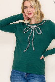 Forest Holiday Jewel Bow Sweater