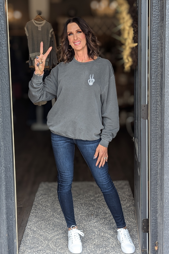 Skeleton Peace Pocket Embroidered Sweatshirt