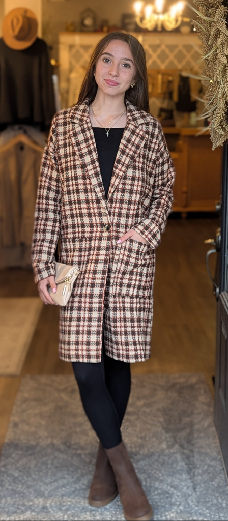 LONGLINE PLAID COAT