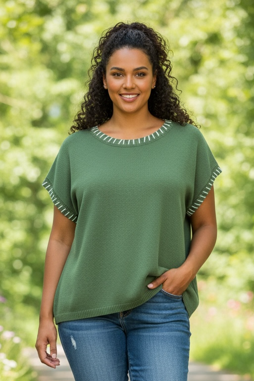 Curvy Sleeveless Stitch Detail Sweater-Market Grey Boutique
