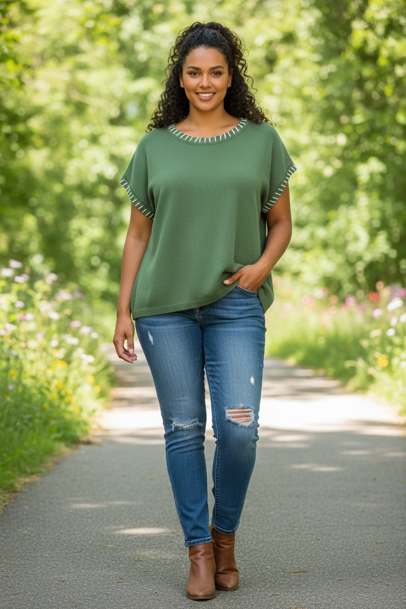 Curvy Sleeveless Stitch Detail Sweater