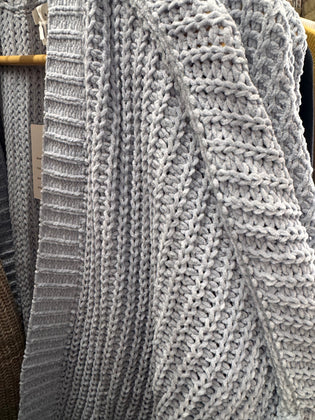 Chenille Bluish-Grey Cable Knit Cardigan