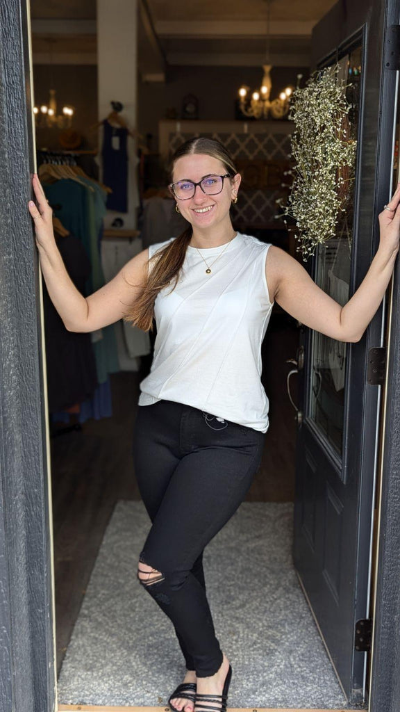 White Pleated Tank Top