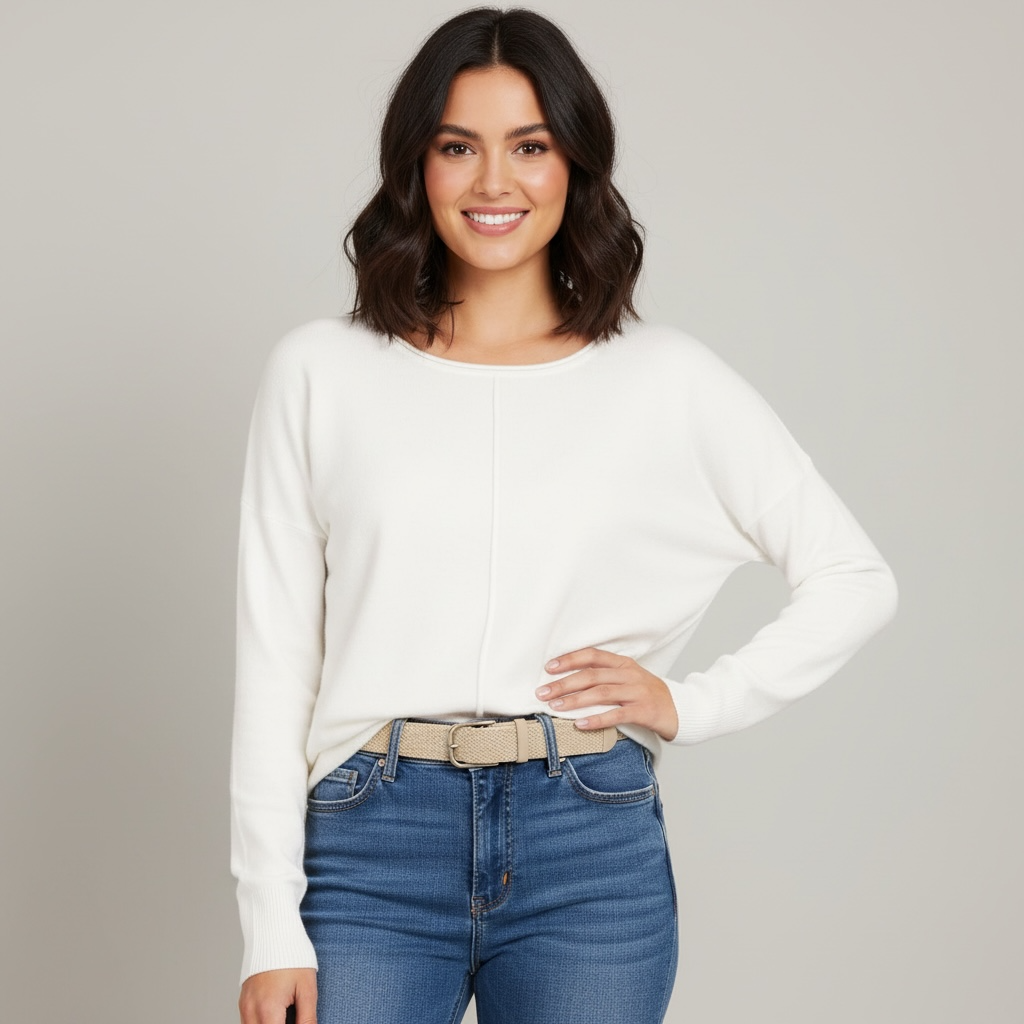 Ivory Front Seam Casual Sweater