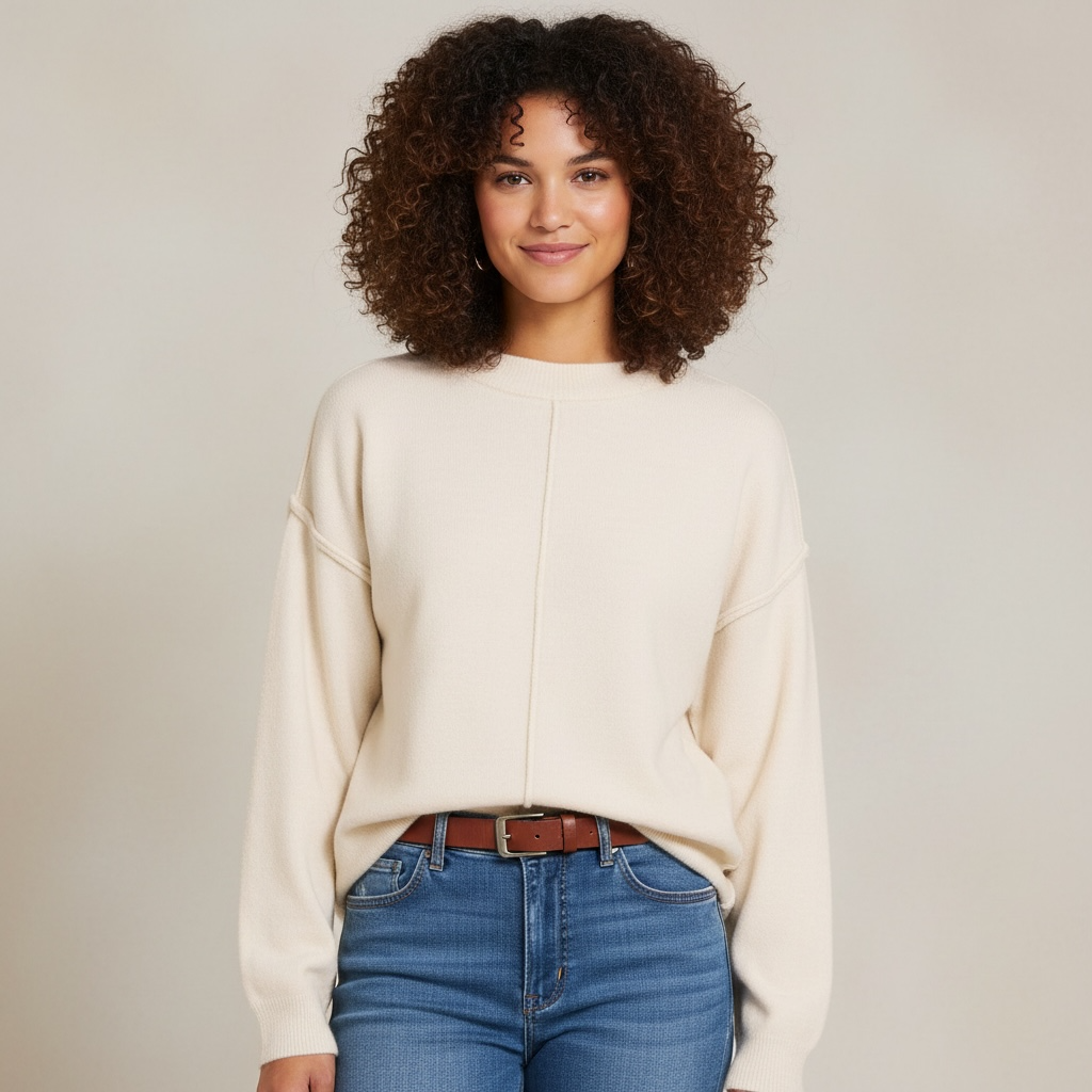Sand Beige Front Seam Casual Sweater