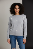 Hearts & Bows Detailed Pullover Sweater-Market Grey Boutique
