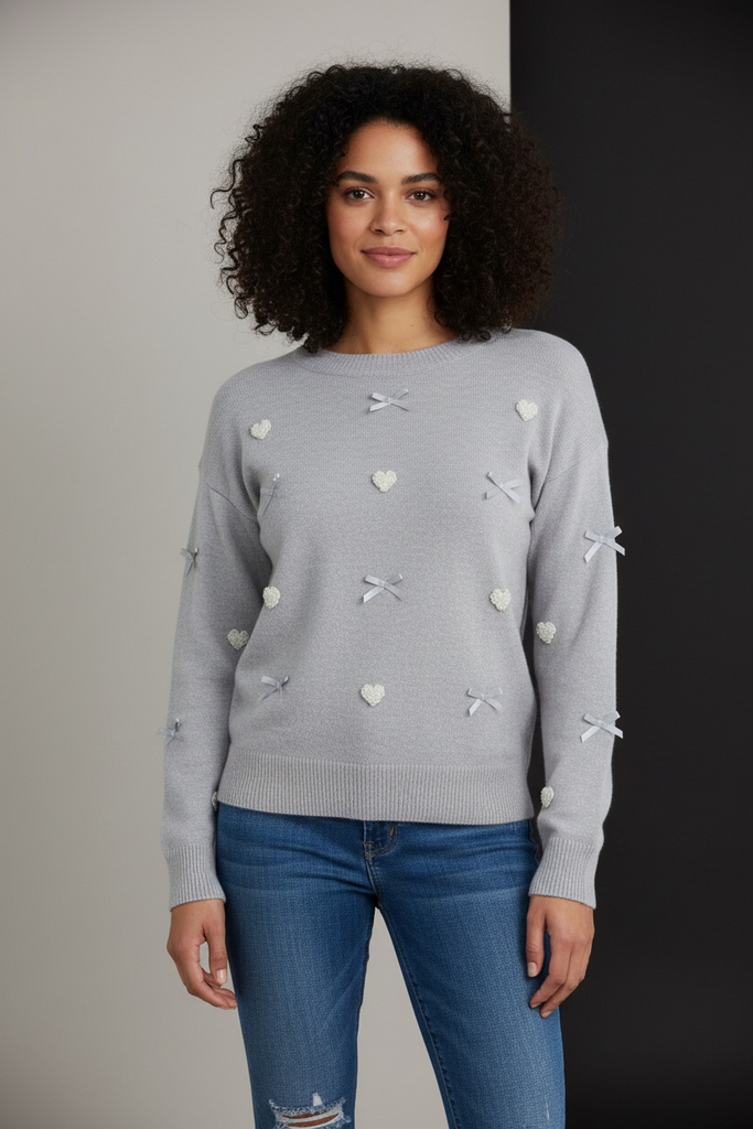 Hearts & Bows Detailed Pullover Sweater