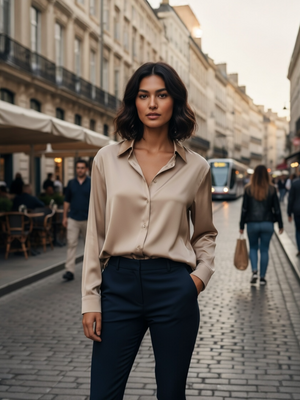 Satin Charmeuse Button Front Shirt