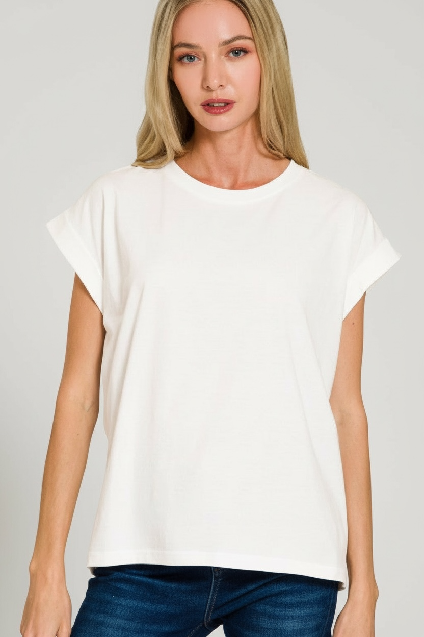 Restock! Round Neck Folded Sleeve Tee