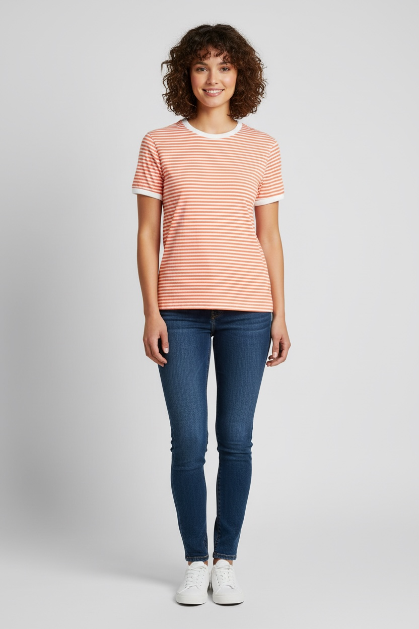 Coral Striped Contrast Tee