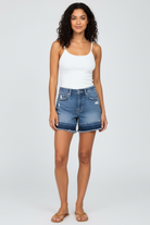 Zenana Distressed Double Hem Denim Shorts-Market Grey Boutique