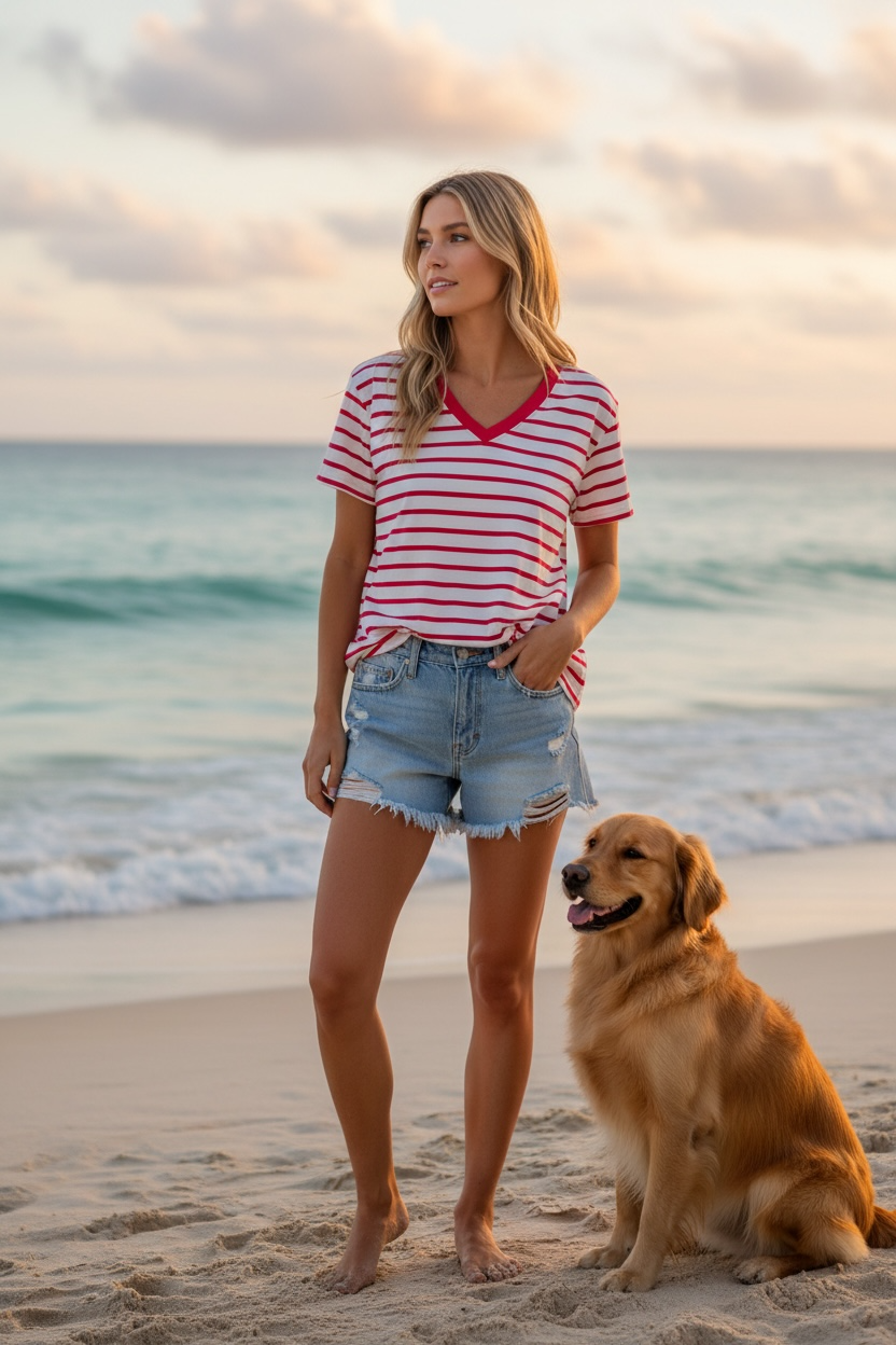 Red/White Striped SS Top ￼