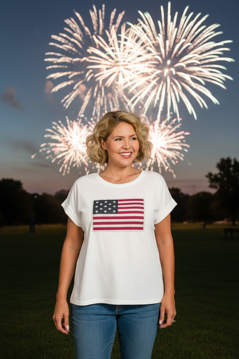 Plus White American Flag Tee-Market Grey Boutique