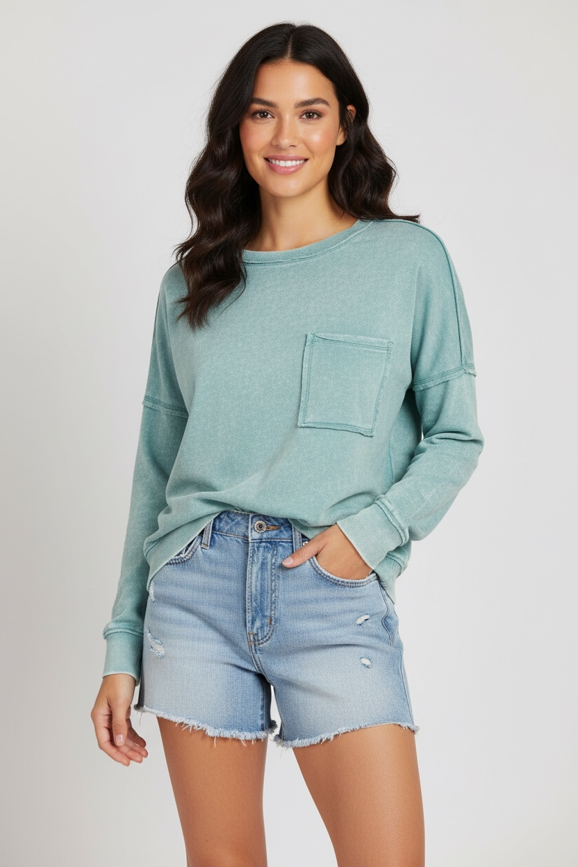 French Terry Raw Edge Pullover