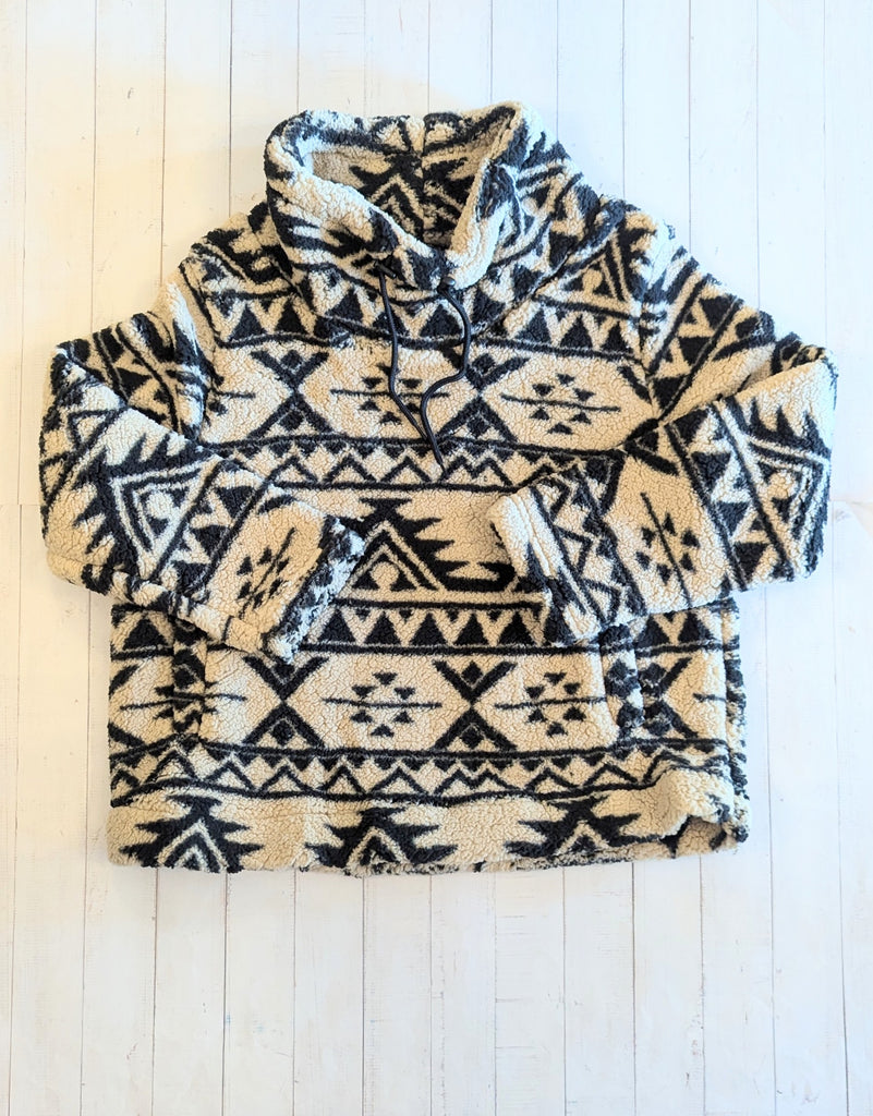 Beige Fleece Tribal Pullover