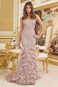 2026 - Mauve Feather Detail Fitted Gown🤍