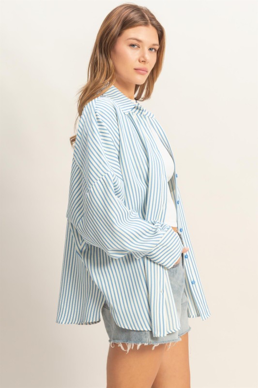 Beachy Blue Striped Button Down