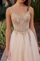 2026 - Champagne Tulle Gown With Plunging V-Neckline🤍-Market Grey Boutique