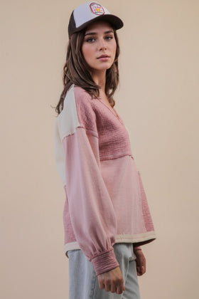 Blush Oversized Color Block Top