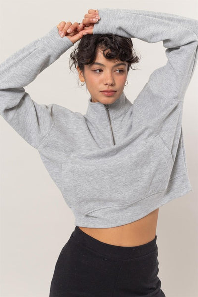 Grey Half Zip Sweatshirt w/ Pockets