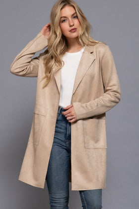 Beige Faux Suede Long Lightweight Jacket