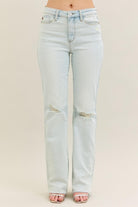 JB Mid Rise Destroyed Rebel Bootcut Jeans-Market Grey Boutique