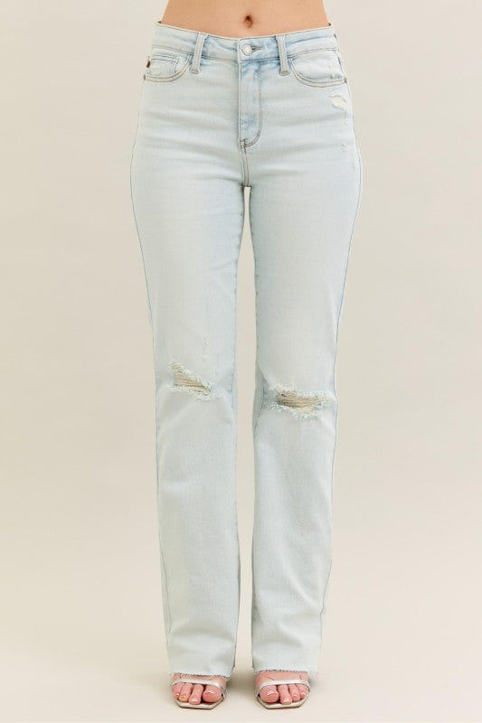 JB Mid Rise Destroyed Rebel Bootcut Jeans-Market Grey Boutique