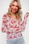 Frill Hem Long Sleeve Floral Sheer Top