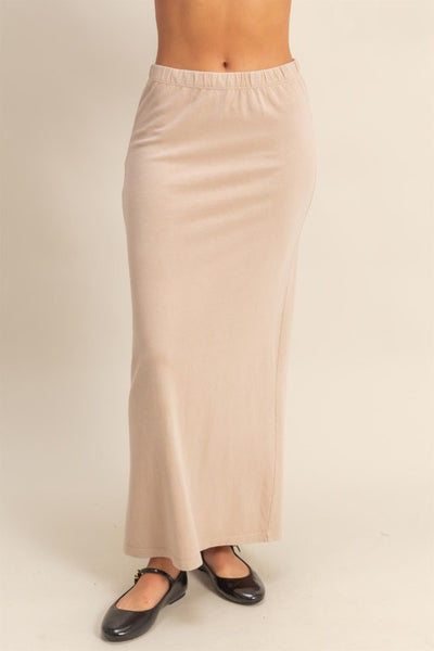 Mid-rise Mineral Washed Casual Maxi Skirt