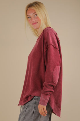 All Patched Up Burgundy Mineral Wash Top