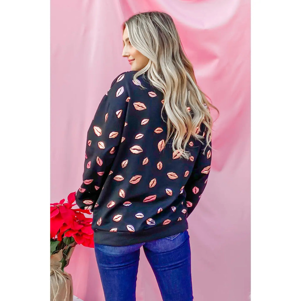 Black Kiss Pink Foil Sweatshirt