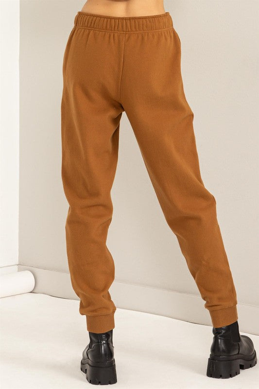 Camel Mid-rise Drawstring Joggers