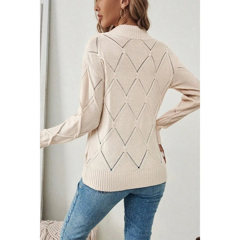 Ivory Cross Hollow Solid Sweater